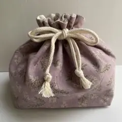 お弁当袋　巾着袋　ハンドメイド　入園入学　花柄　パープル　紫