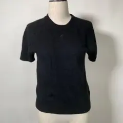 クレージュ ワンポイントロゴニット 半袖 カシミヤ100% 9号 黒 モヘア