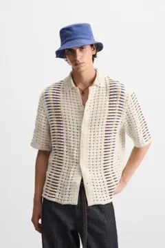 【新品未使用】タグ付き ZARA ストライプ柄クロシェシャツ XL