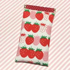 いちごボーダー♪ハンドメイド＊バネポーチ☆ペンケース＊メガネケース