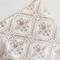 【95×45】インド 刺繍生地 パープル タイル はぎれ 布 生地