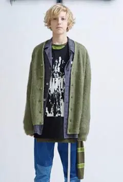 Lad Musician モヘアカーディガンサイズ44 カーキ オリーブ