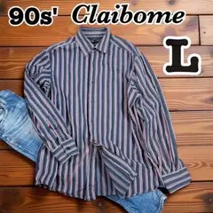 古着　クレイボーン　Claibome コットンストライプ　長袖シャツ　Lサイズ
