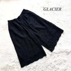 H0【グラシア】ガウチョパンツ　総レース　黒　半端丈　L カジュアル　上品