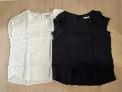 ◆リネン麻 カットソーシャツ M 二枚セット 白ネイビー USED◆
