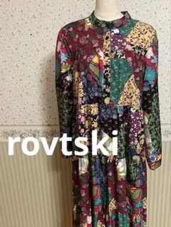 rovtski パッチワーク柄 カラフル 長袖ロングワンピース ロフトスキー
