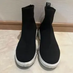 ブラック ニット ハイカットソックスブーツ　23.5cm