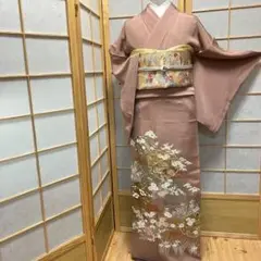 ［4351］色留袖 美品 雪輪花文様 駒刺繍 一つ紋 梶之葉 正絹 着物 袷