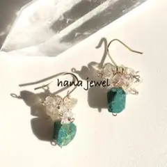 天然石クリソコラとプレシャスオパールのピアス
