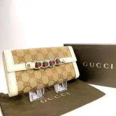 GUCCI グッチ 長財布 GG キャンバス シェリーライン チェーン