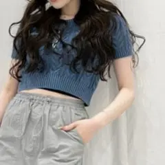 GU ケーブルクルーネックセーター(半袖)