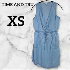 TIME AND TRU【XS】ひざ丈デニムワンピース 　ライトブルー