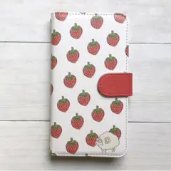 スマホケース　iPhone15 手帳型　全機種対応　イチゴ　羊
