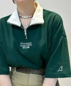 KANGOL　ハーフジップTシャツ　ビッグシルエット　グリーン　М