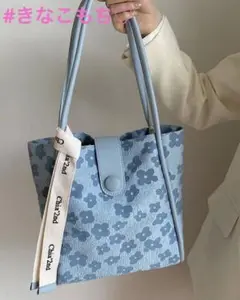 ショルダーバッグ ハンド トートバッグ 可愛い デート 花刺繍 青 ブルー
