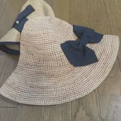 調節可能 折り畳める 麦わら帽子 リボン付き