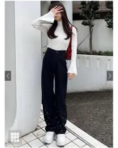 グレイル　GRL ビジューデニムパンツ　XS ブラック