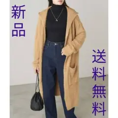 新品☆eversince☆シャギーフード付きニットコート☆ベージュ☆フリーサイズ