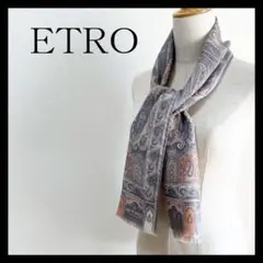 エトロ ETRO ストール スカーフ ペイズリー グレー ピンク ウール シルク