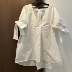 お値下げ ‼️仏ブランドpierre cardin 綿、白チュニック 五分袖‼️送込