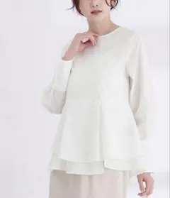 美品◆ペプラムブラウス　白　Mサイズ