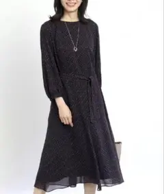 【新品タグ付】リフレクト⭐️リボン付き⭐️ツイード⭐️プリントワンピース⭐️洗える⭐️9号