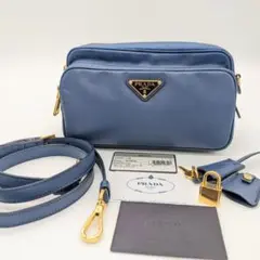プラダ カメラバッグ サフィアーノ 三角ロゴ ブルー BT1010