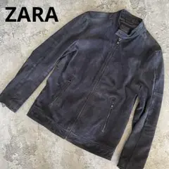 ZARA ザラ レザージャケット ブルゾン ピッグスキン 豚革 ネイビー M