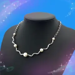 《超美品》 アンクラインツー パール ネックレス シルバー系