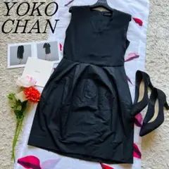 【良品】YOKO CHAN バルーンワンピース ブラック 異素材ノースリーブ38