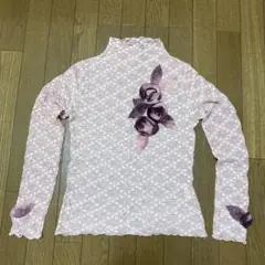 ピンク　トップス　レースの長袖