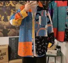 【ラスト‼️】マルチカラーカジュアル長袖シャツ　メンズ　アロハシャツ