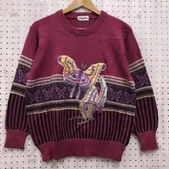 Long Run オリエンタルモード古着 バタフライ刺繍ジャガード ニット