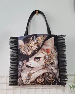 ⭐summer sale⭐　ミニトートバッグ　サブバッグ　猫柄パネル　薔薇柄