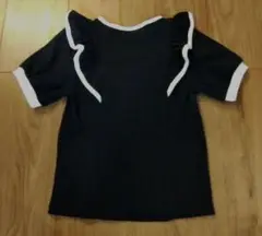 中古☆女の子肩フリルの半袖リブトップス