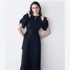 SNIDEL 2wayボリュームスリーブプリントワンピース ブラック