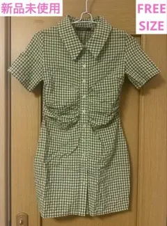 【新品未使用 美品】SHAGGIE ウエストギャザーチェック柄半袖ミニワンピース
