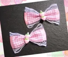 ヘアクリップピンクチェックいちごちゃん量産型ロリータキッズ