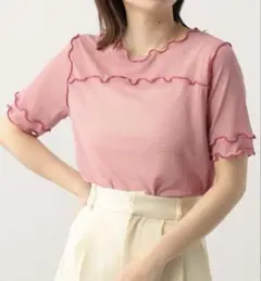Heather フリル付きシースルーピンクシャツ 半袖