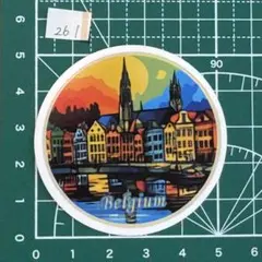 防水ステッカー ベルギー カラフルな街並みと水辺の風景デザイン