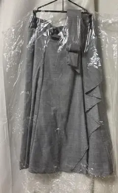 Bye Bye グレンチェックドレープフリルフレアースカート グレー系