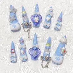 ネイルチップ♡ハンドメイド♡地雷系♡量産型♡サブカル♡ごてごて♡水色♡女児ネイル