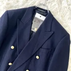 14【美品】ラダゲイト ウール タブルジャケット 金ボタン 無地　ネイビー　M