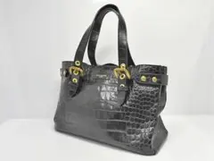 中古 J&M DAVIDSON ハンドバッグ クロコ型押し 黒