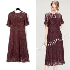 GRACE CONTINENTAL スリーブスカラレースドレス ブラウン