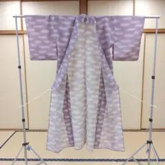 【着物】 生地 正絹 単衣 小紋 青海波文様 紫系 ぼかし染め