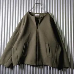 Bouchon ブション フロントzip ウールライクジャケット ダークカーキ