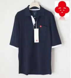 新品タグ付き【IKIJI】高級スビン綿 三子撚り糸 五分袖ポロシャツ 紺 S