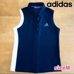 【美品】adidas アディダス ゴルフ ノースリーブ ポロシャツ 紺 M