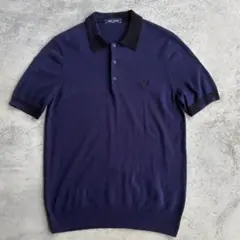 美品 FRED PERRY フレッドペリー 半袖 ニット ポロシャツ ネイビー